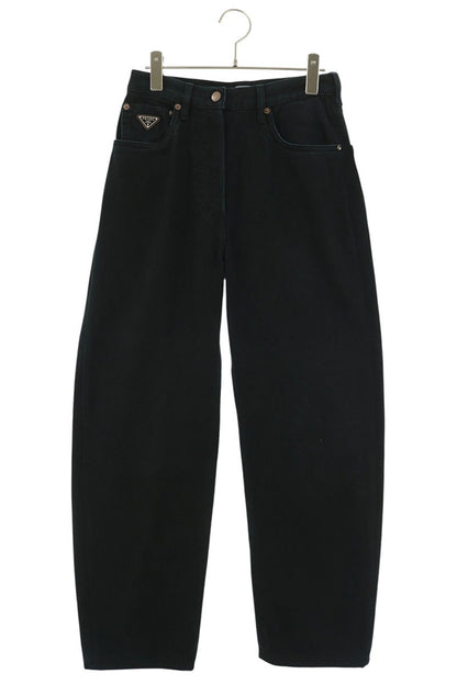 PRADA Triangle Logo Barrel Leg Denim Pants Black Size 25