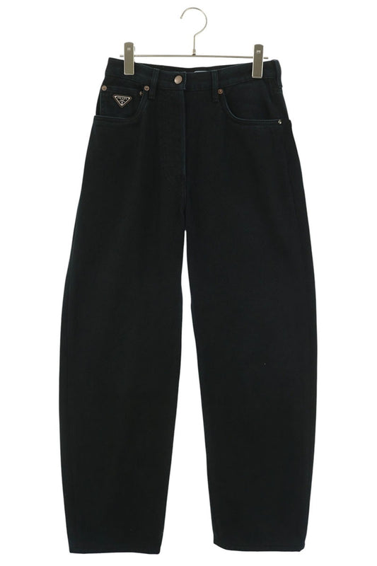 PRADA Triangle Logo Barrel Leg Denim Pants Black Size 25