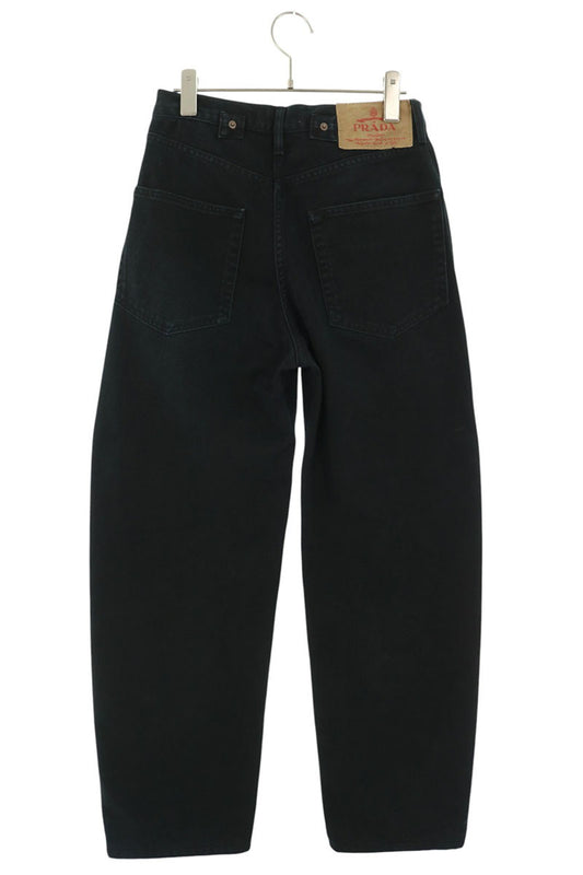 PRADA Triangle Logo Barrel Leg Denim Pants Black Size 25