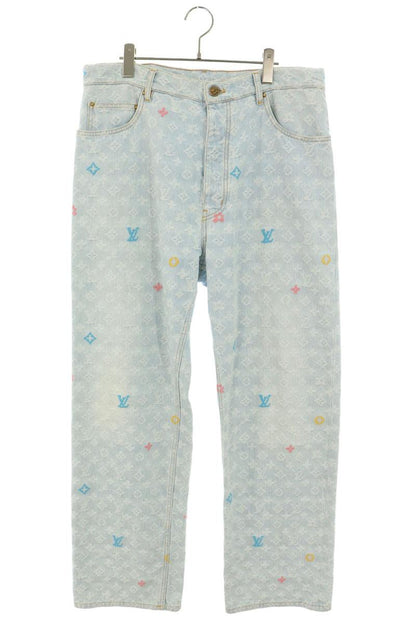 LOUISVUITTON Indigo Monogram Embroidered Denim Jeans Size 32
