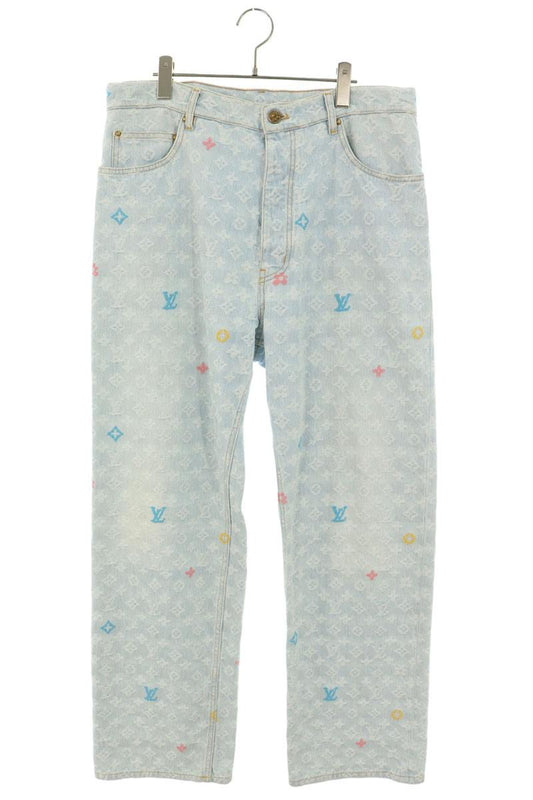 LOUISVUITTON Indigo Monogram Embroidered Denim Jeans Size 32