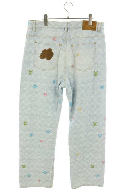 LOUISVUITTON Indigo Monogram Embroidered Denim Jeans Size 32