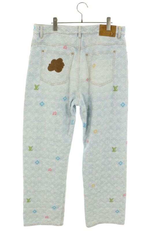 LOUISVUITTON Indigo Monogram Embroidered Denim Jeans Size 32
