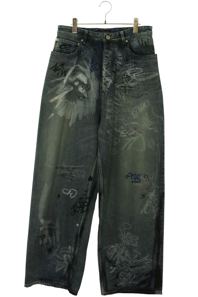 BALENCIAGA Graffiti Baggy Jeans Cotton Button-Fly Size XS
