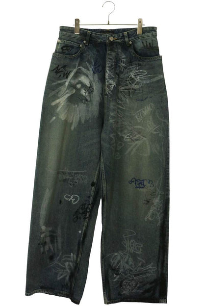 BALENCIAGA Graffiti Baggy Jeans Cotton Button-Fly Size XS