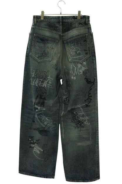 BALENCIAGA Graffiti Baggy Jeans Cotton Button-Fly Size XS
