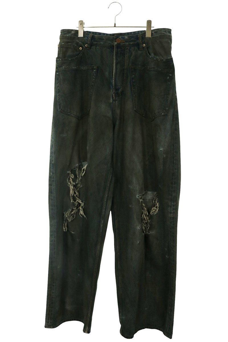 BALENCIAGA Distressed Baggy Patch Pocket Denim Indigo Size S