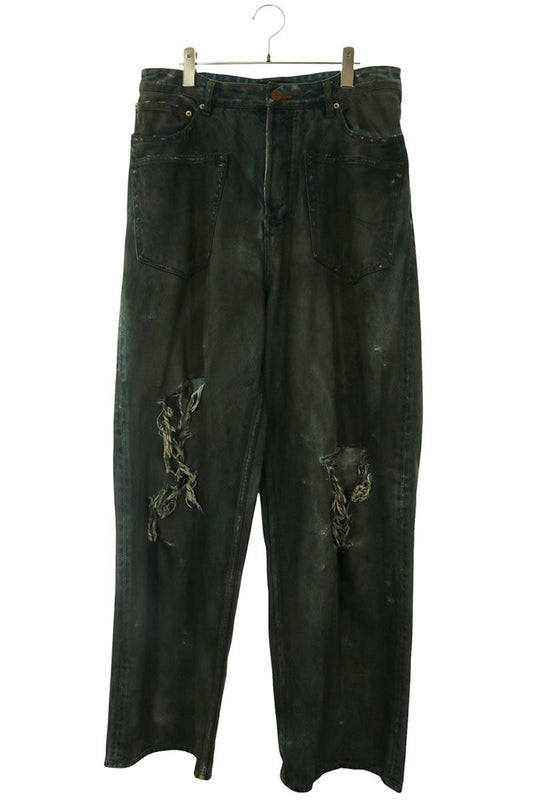 BALENCIAGA Distressed Baggy Patch Pocket Denim Indigo Size S