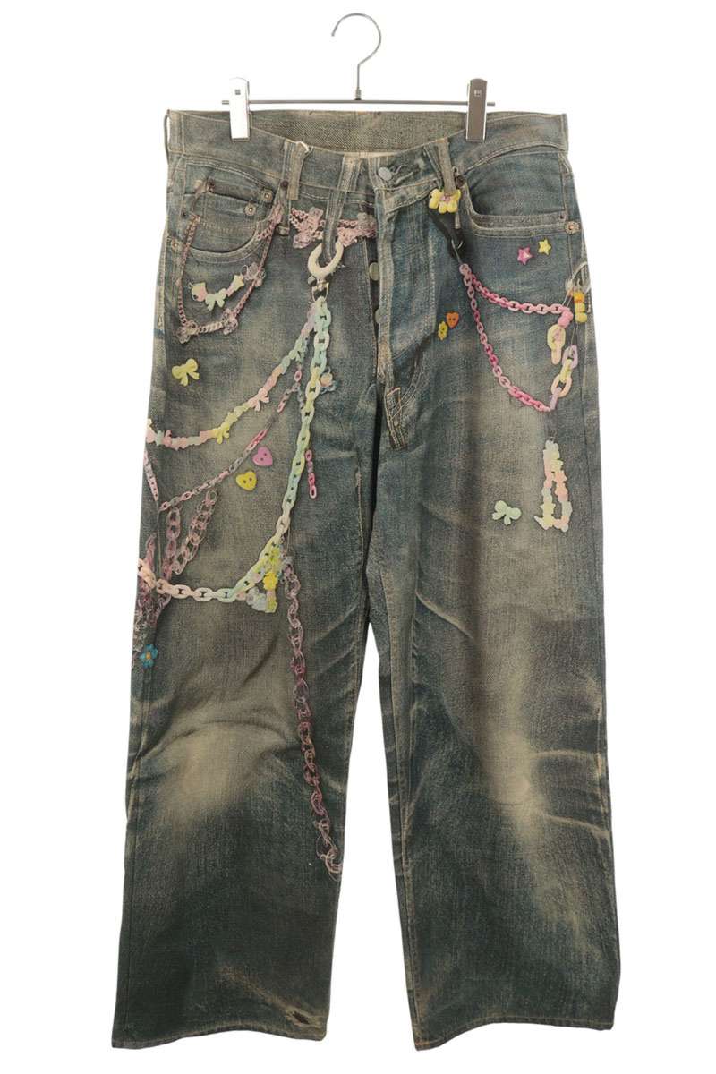 ACNE STUDIOS 1981M Keychain Print Baggy Jeans Blue Size 50