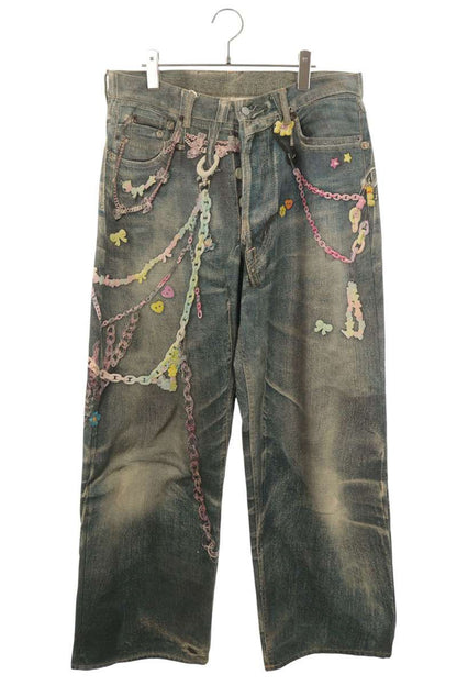 ACNE STUDIOS 1981M Keychain Print Baggy Jeans Blue Size 50