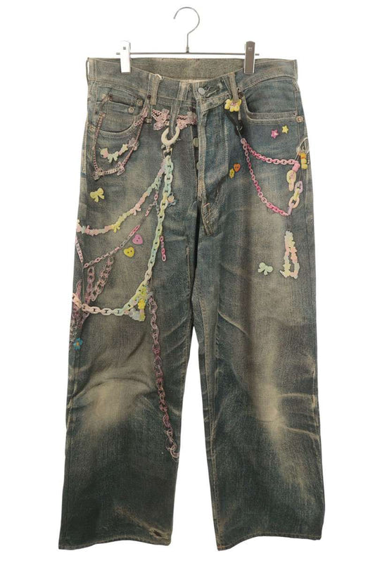 ACNE STUDIOS 1981M Keychain Print Baggy Jeans Blue Size 50