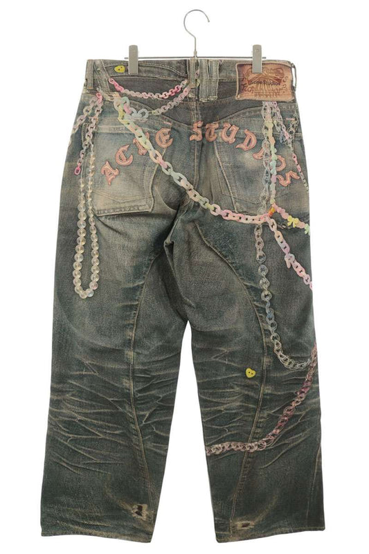 ACNE STUDIOS 1981M Keychain Print Baggy Jeans Blue Size 50