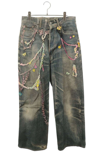 ACNE STUDIOS 1981M Keychain Print Baggy Jeans Blue Size 46