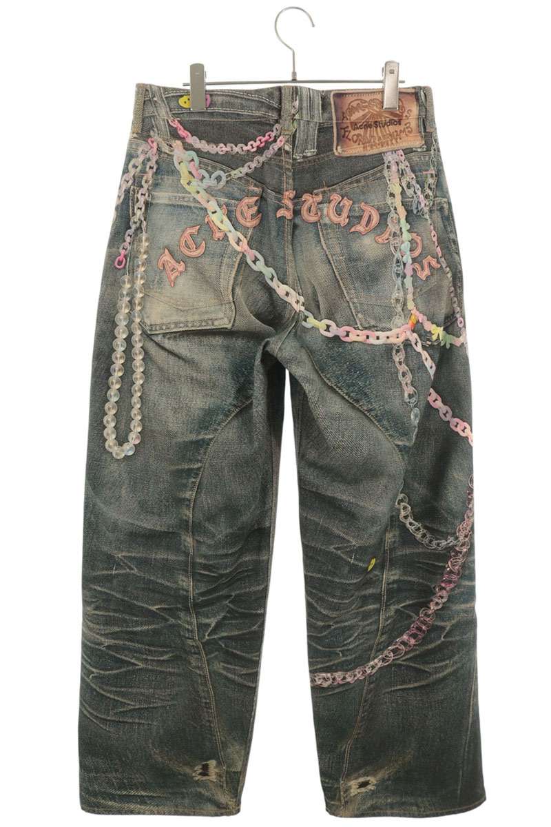 ACNE STUDIOS 1981M Keychain Print Baggy Jeans Blue Size 46