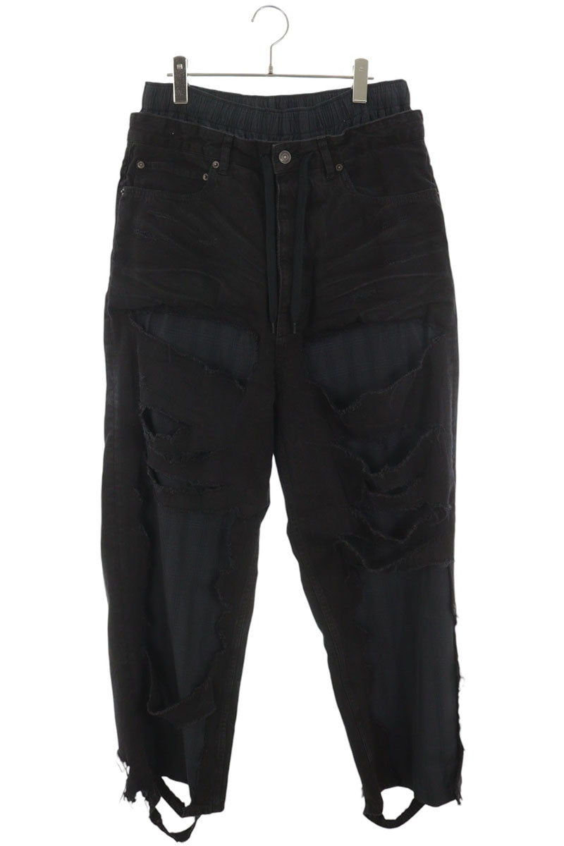BALENCIAGA Distressed Pajama Patchwork Jeans Black Size XS