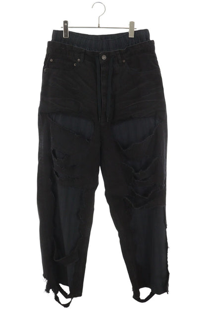 BALENCIAGA Distressed Pajama Patchwork Jeans Black Size XS