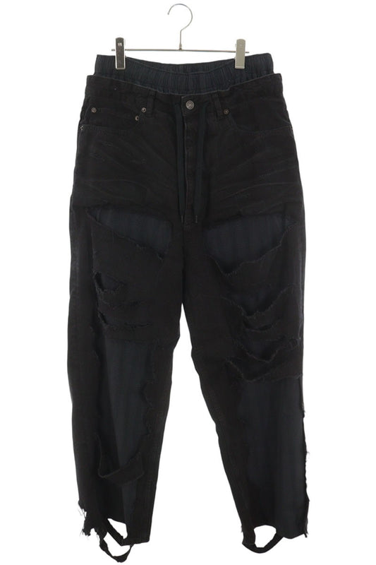 BALENCIAGA Distressed Pajama Patchwork Jeans Black Size XS