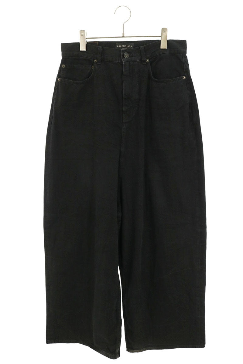 BALENCIAGA 23SS Distressed Baggy Wide Jeans Black Size S