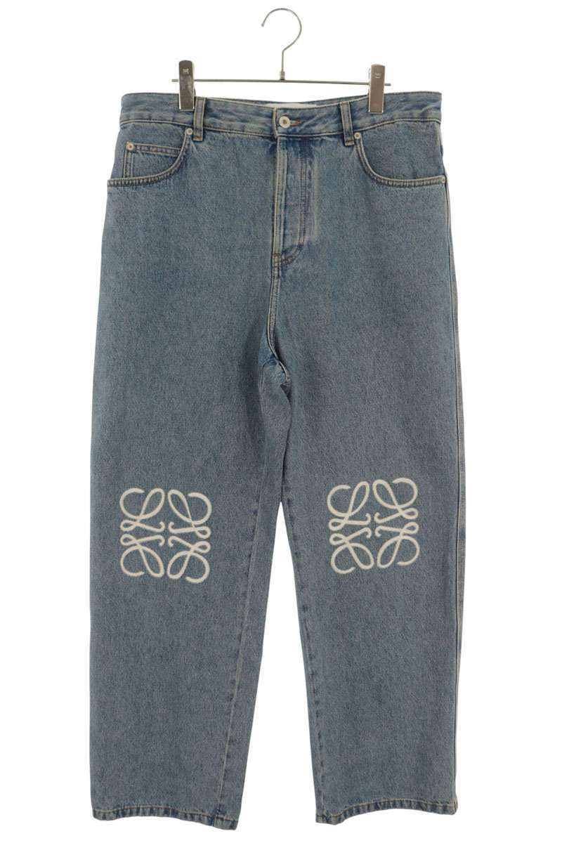 LOEWE Anagram Embroidery Baggy Denim Jeans Indigo Size 50