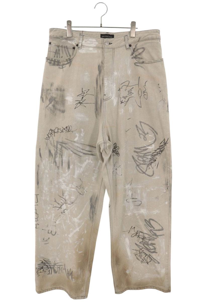 BALENCIAGA 23SS Graffiti Baggy Denim Jeans Gray Size M