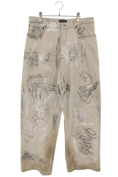 BALENCIAGA 23SS Graffiti Baggy Denim Jeans Gray Size M