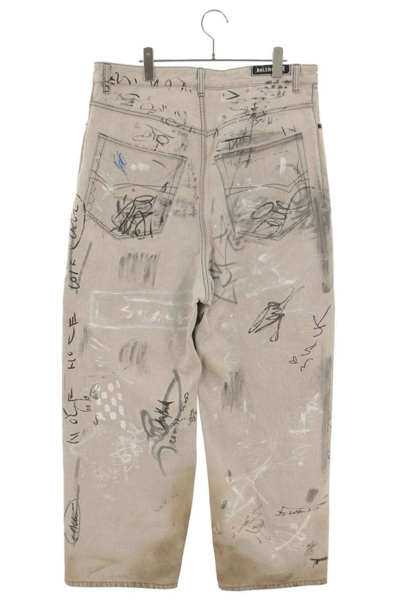 BALENCIAGA 23SS Graffiti Baggy Denim Jeans Gray Size M