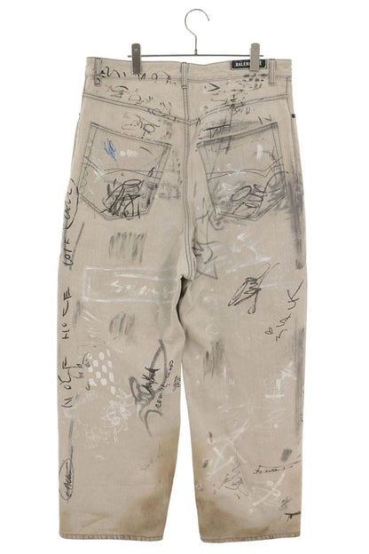 BALENCIAGA 23SS Graffiti Baggy Denim Jeans Gray Size M