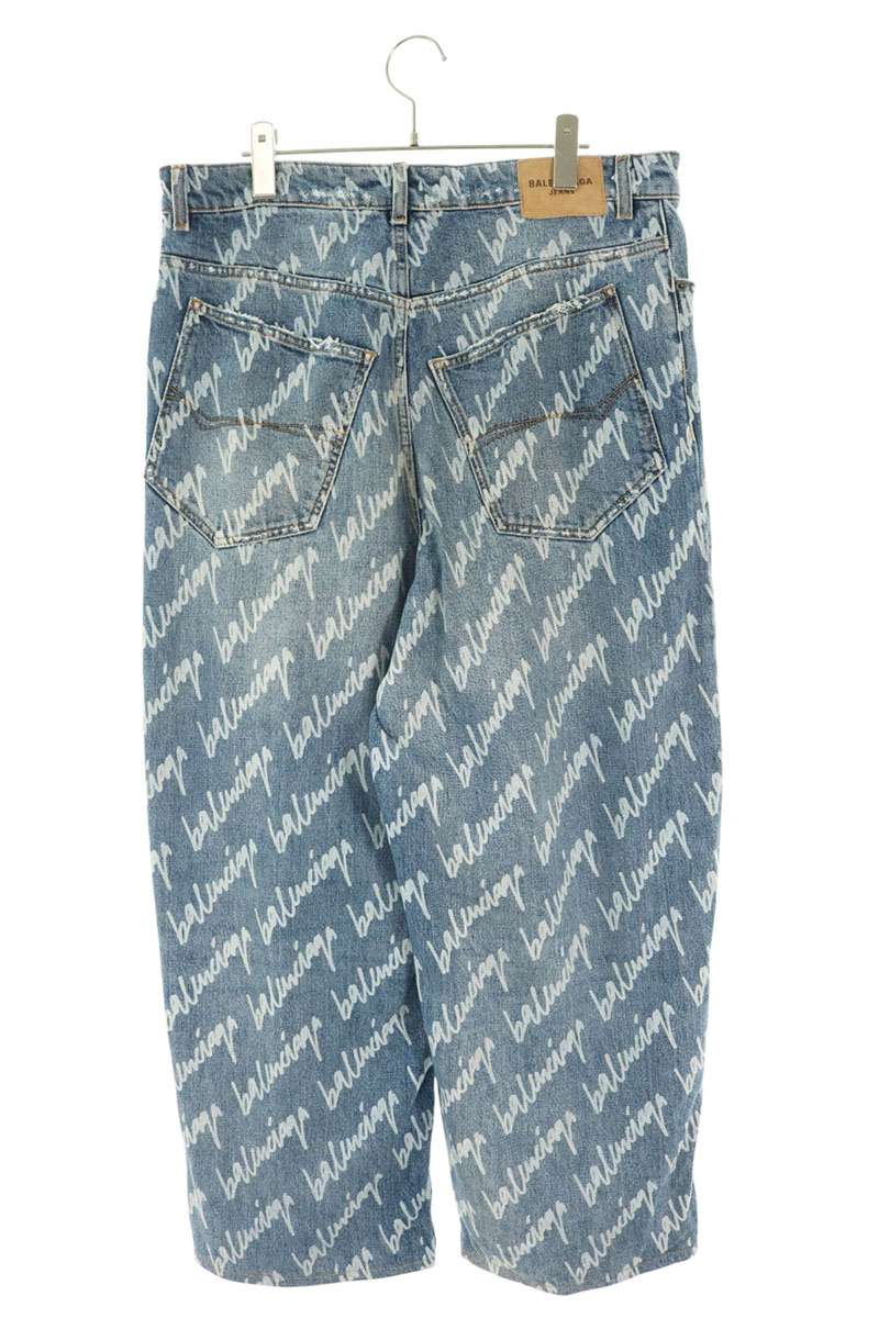 BALENCIAGA Distressed All-Over Logo Baggy Jeans Size M