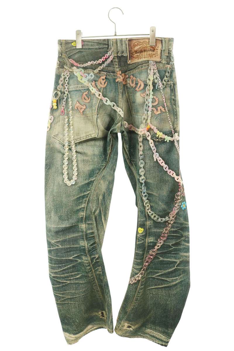 ACNE STUDIOS Keychain Transfer Print Jeans Size 46