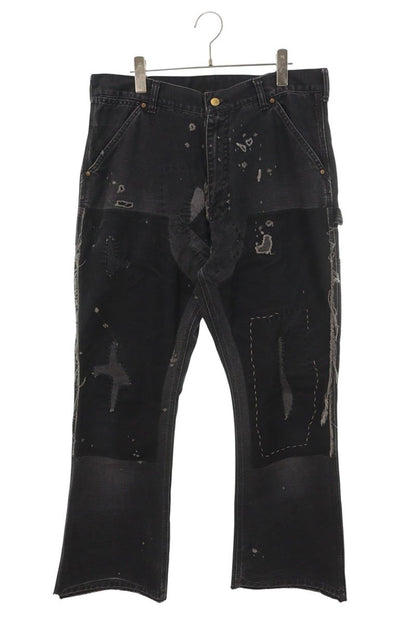 SAINT MICHAEL Paint Distressed Double Jeans Black Size M