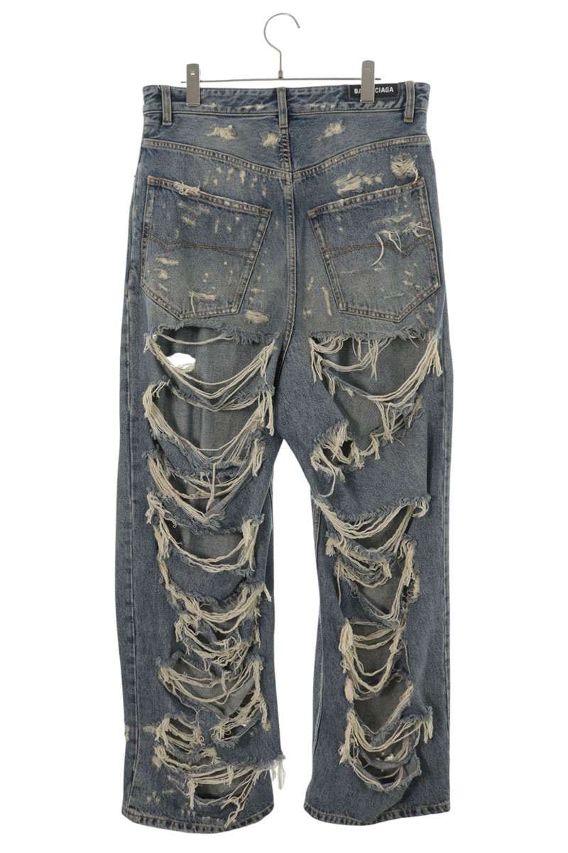 BALENCIAGA Super Destroyed Baggy Jeans Blue Size S