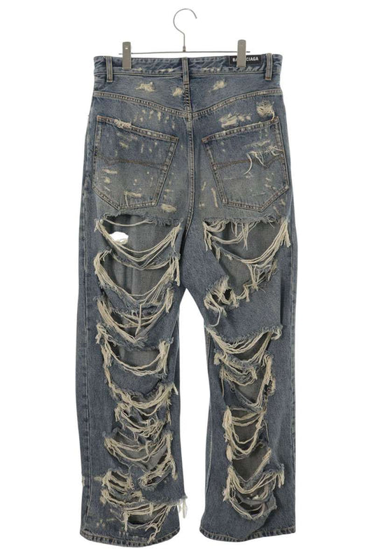 BALENCIAGA Super Destroyed Baggy Jeans Blue Size S
