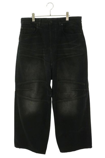 BALENCIAGA Flower Drawcord Baggy Jeans Black Size XS