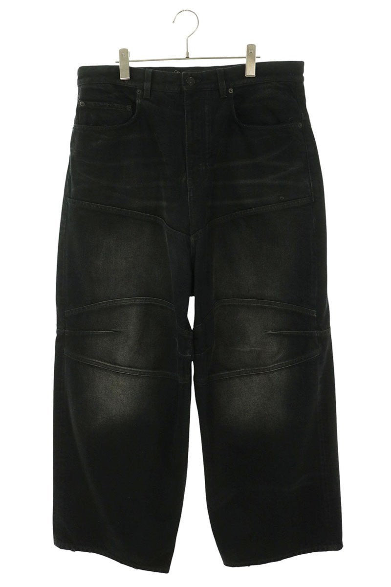 BALENCIAGA Flower Drawcord Baggy Jeans Black Size XS