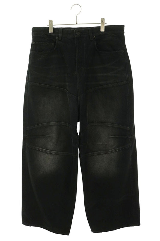 BALENCIAGA Flower Drawcord Baggy Jeans Black Size XS
