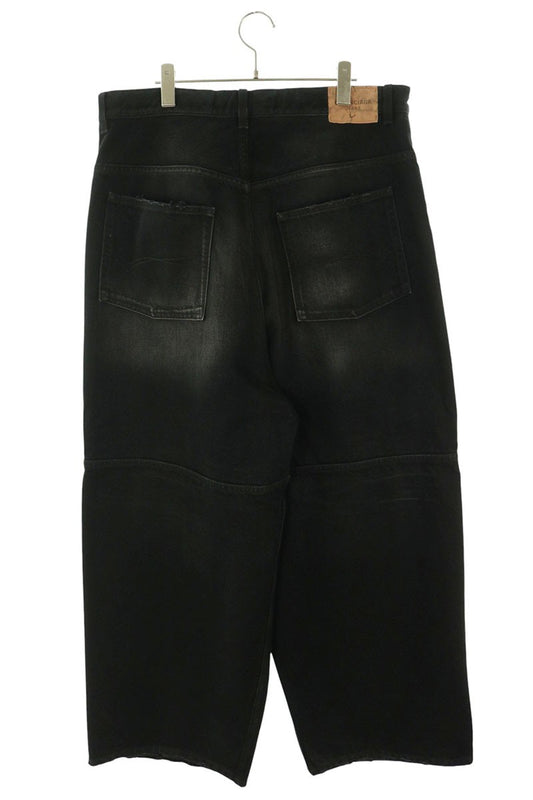 BALENCIAGA Flower Drawcord Baggy Jeans Black Size XS