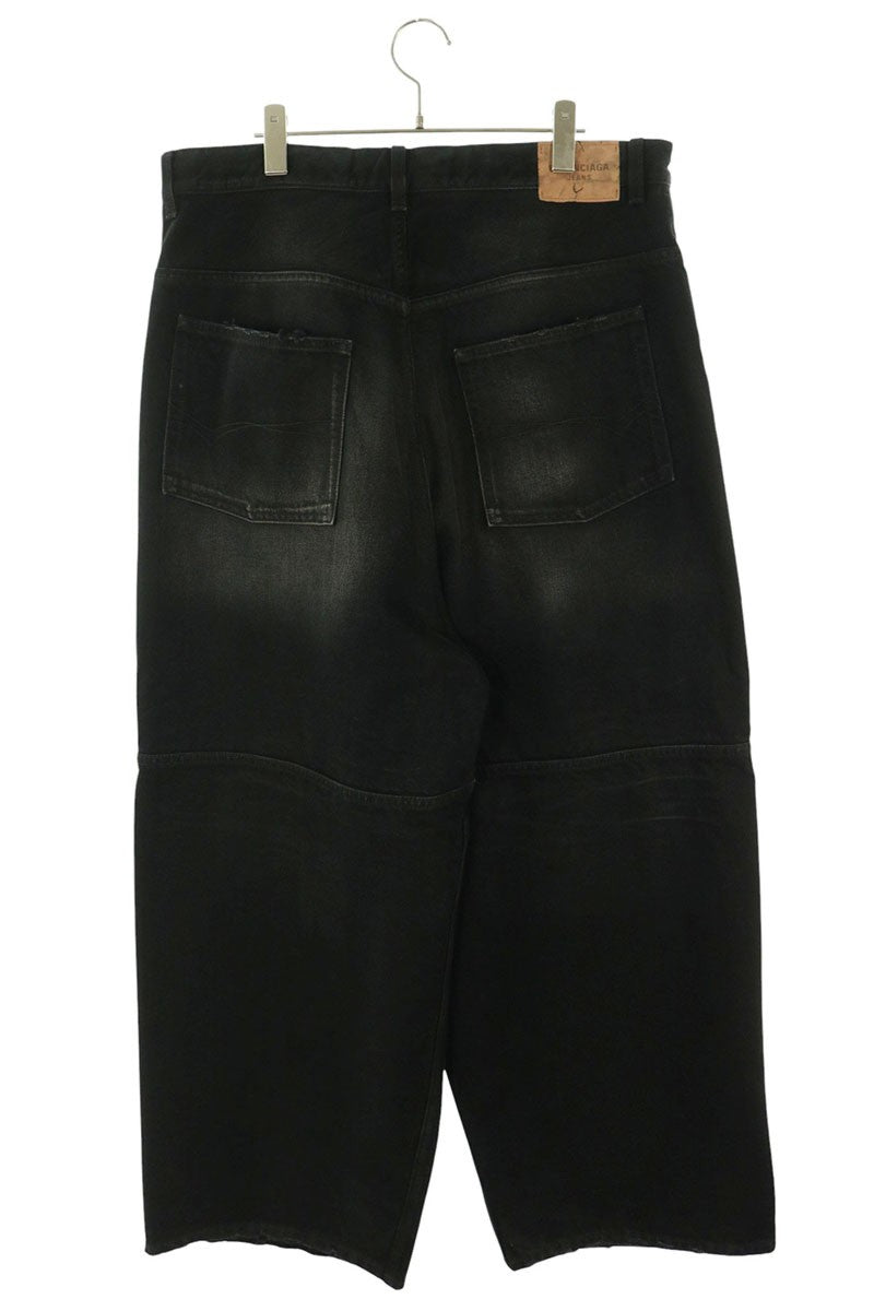 BALENCIAGA Flower Drawcord Baggy Jeans Black Size XS