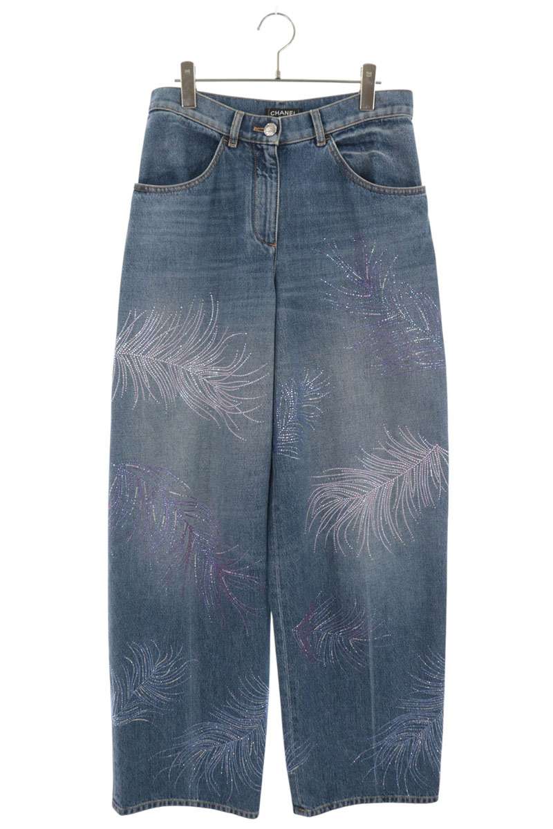 CHANEL Lightstone Embellished Baggy Jeans Multi Size 38