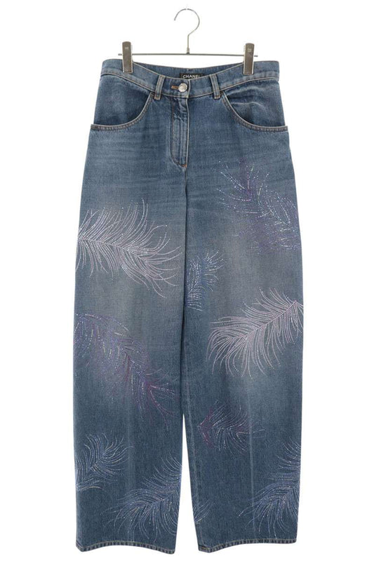 CHANEL Lightstone Embellished Baggy Jeans Multi Size 38