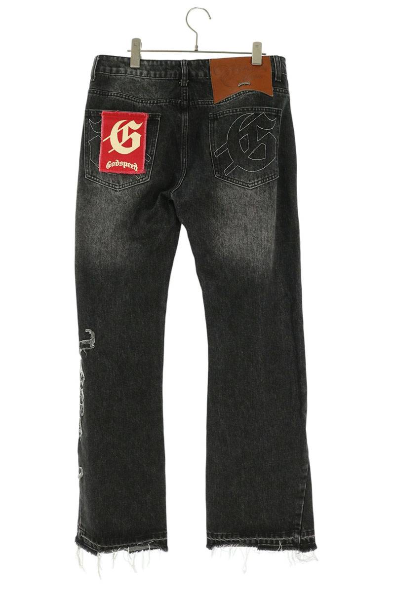 GODSPEED NEW YORK OG Logo Flare Denim Jeans Black Size 30