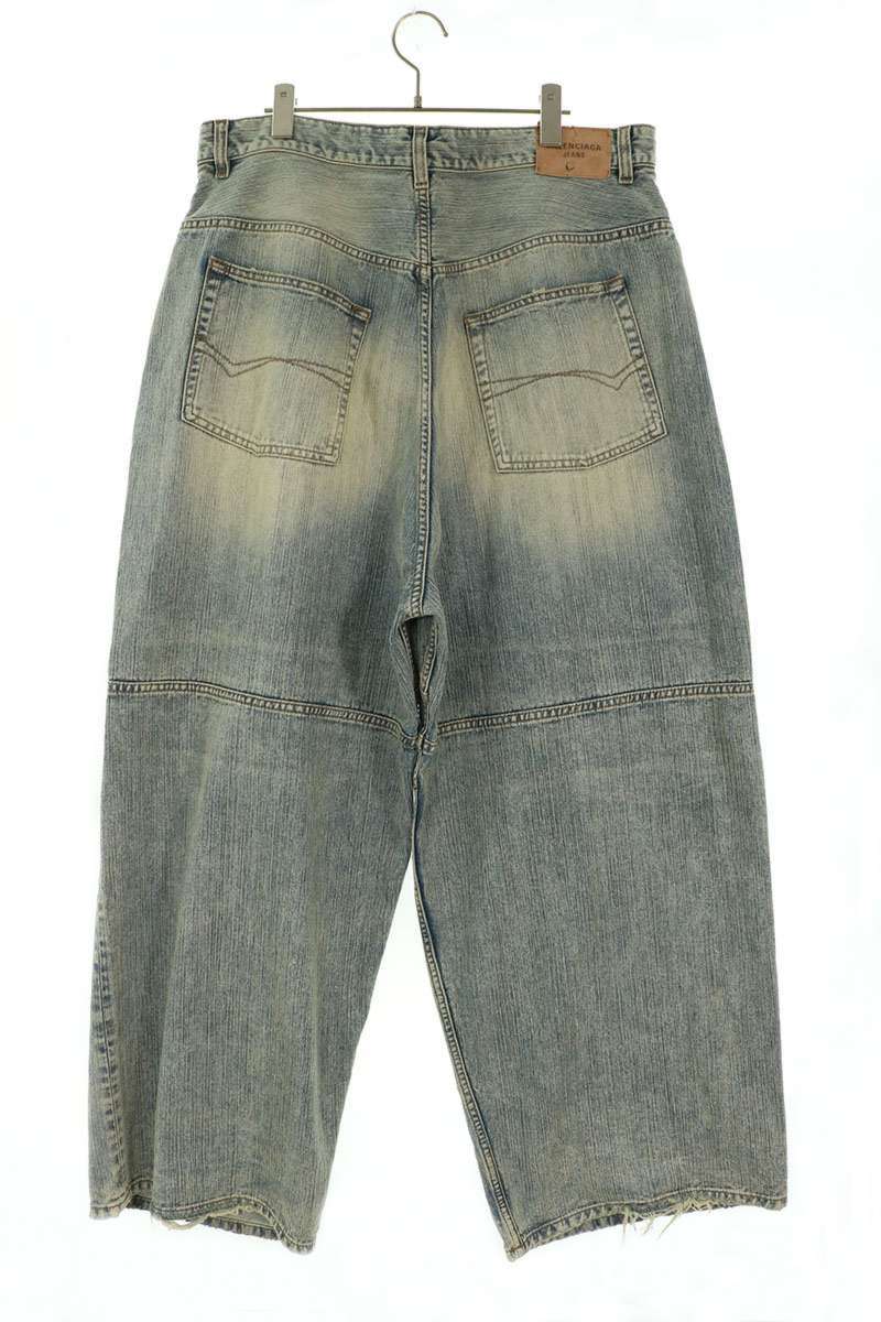 BALENCIAGA 25SS Distressed Drawstring Jeans Blue Size S