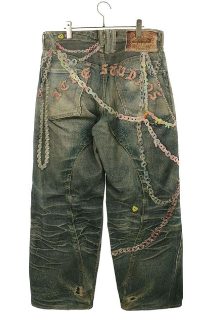 ACNE STUDIOS Keychain Print Baggy Denim Jeans Size 50