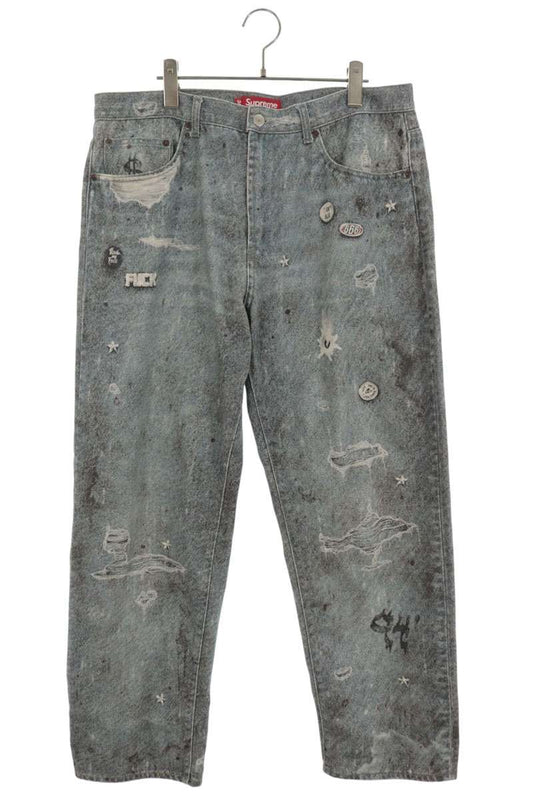 SUPREME 24AW Trompe Loeil Distressed Loose Fit Jeans Size 34