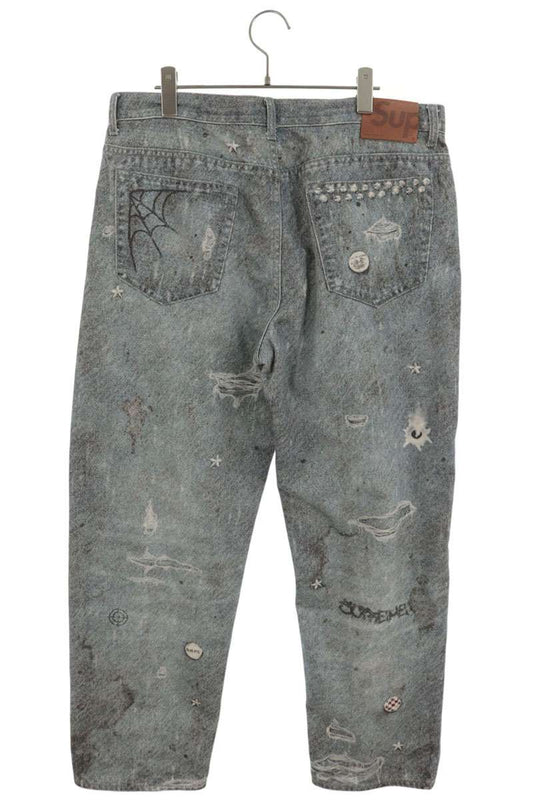 SUPREME 24AW Trompe Loeil Distressed Loose Fit Jeans Size 34