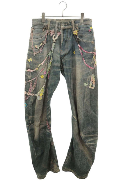 ACNE STUDIOS Keychain Print Denim Jeans Blue Size 46