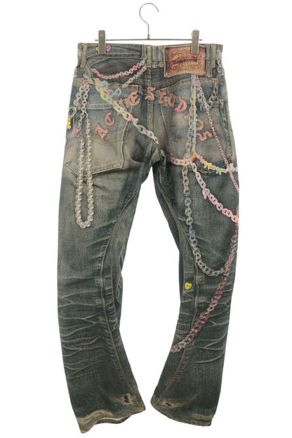 ACNE STUDIOS Keychain Print Denim Jeans Blue Size 46