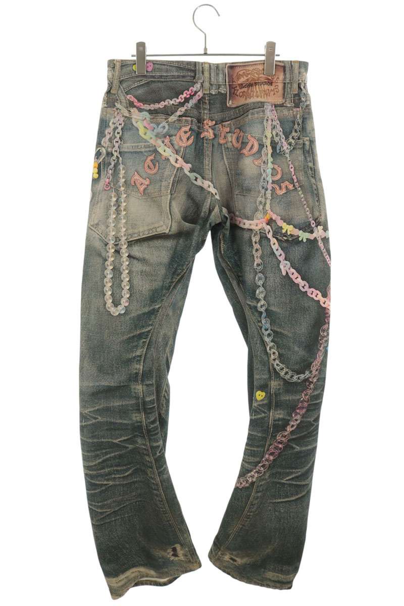 ACNE STUDIOS Keychain Print Denim Jeans Blue Size 46