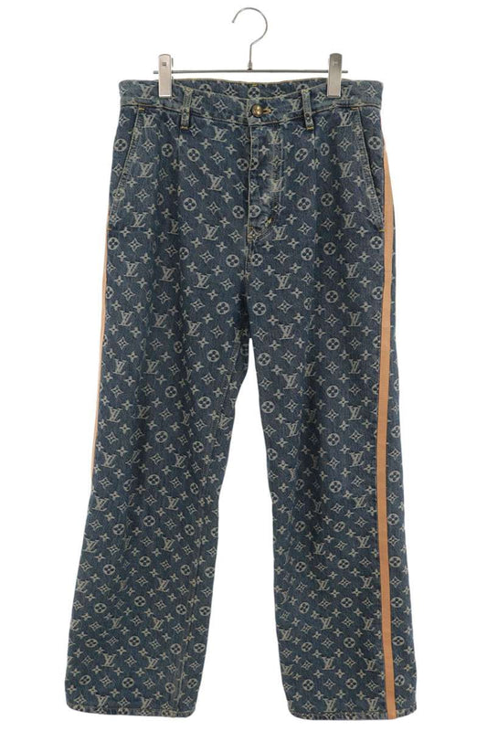 LOUISVUITTON 25SS Monogram Side Leather Denim Jeans Size 30