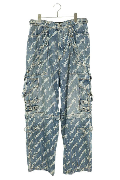 BALENCIAGA All-Over Logo Raver Baggy Denim Jeans Size 30