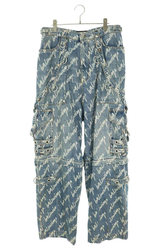 BALENCIAGA All-Over Logo Raver Baggy Denim Jeans Size 30